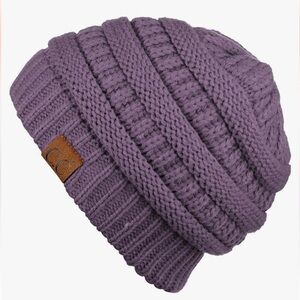 C.C Unisex‎ Purple Chunky Soft Stretch Cable Knit Warm Skully Beanie NWT